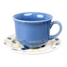Set Taza Y Plato De Cerámica Decorada Flores Azules 200 Ml