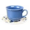 Set Taza Y Plato De Cerámica Decorada Flores Azules 200 Ml