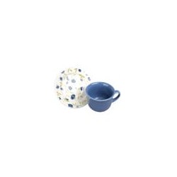 Set Taza Y Plato De Cerámica Decorada Flores Azules 200 Ml